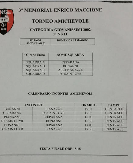Programme des matchs